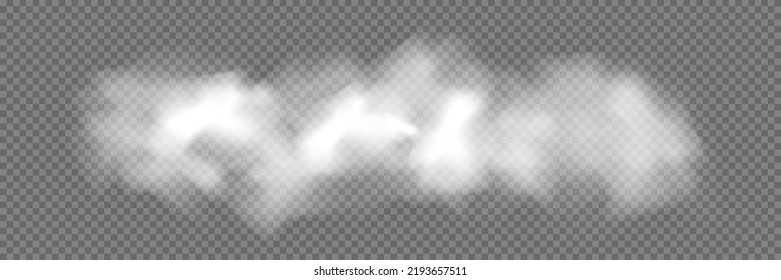 White smoke puff isolated on transparent black background.. Steam explosion special effect. Effective texture of steam, fog, cloud, smoke.  Stock royalty free vector illustration. PNG svg