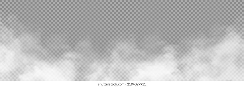 Fuma blanca aislada sobre fondo negro transparente. Efecto especial de la explosión de vapor. Textura efectiva de vapor, niebla, nube, humo.  Ilustración vectorial libre de regalías de acciones. PNG