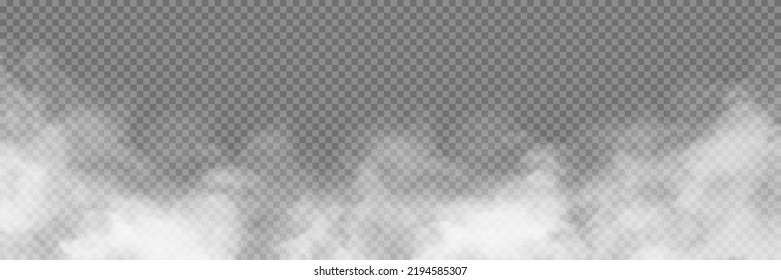 Fuma blanca aislada sobre fondo negro transparente. Efecto especial de la explosión de vapor. Textura efectiva de vapor, niebla, nube, humo.  Ilustración vectorial libre de regalías de acciones. PNG