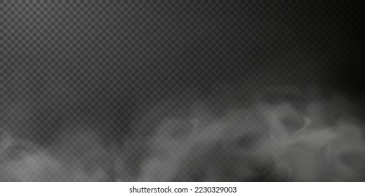 White smoke puff isolated on transparent black background. PNG. Steam explosion special effect. Effective texture of steam, fog, smoke png. Vector.
