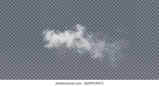 White smoke puff isolated on transparent black background. PNG. Steam explosion special effect. Effective texture of steam, fog, smoke png. Vector.	