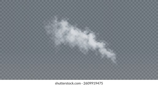 White smoke puff isolated on transparent black background. PNG. Steam explosion special effect. Effective texture of steam, fog, smoke png. Vector.	