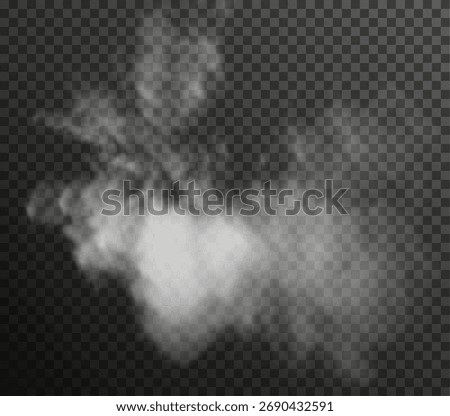 White smoke puff isolated on transparent black background. PNG. Steam explosion special effect. Effective texture of steam, fog, smoke png. Vector.