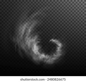 White smoke ring puff isolated on transparent black background. PNG. Steam explosion special effect. Effective texture of steam, fog, smoke png. Vector.	
