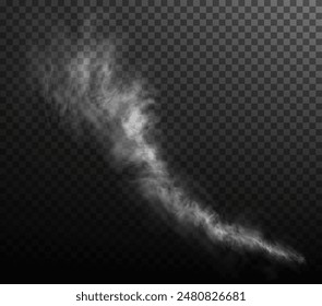 White smoke ring puff isolated on transparent black background. PNG. Steam explosion special effect. Effective texture of steam, fog, smoke png. Vector.	
