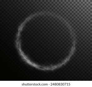 Anillo de humo blanco soplo aislado sobre fondo negro transparente. PNG. Efecto especial de explosión de vapor. Textura efectiva de vapor, niebla, humo png. Vector.