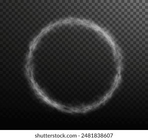 Anillo de humo blanco soplo aislado sobre fondo negro transparente. PNG. Efecto especial de explosión de vapor. Textura efectiva de vapor, niebla, humo png. Vector.	
