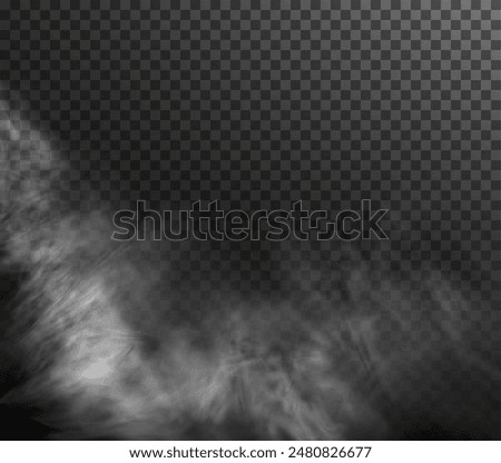 White smoke ring puff isolated on transparent black background. PNG. Steam explosion special effect. Effective texture of steam, fog, smoke png. Vector.	
