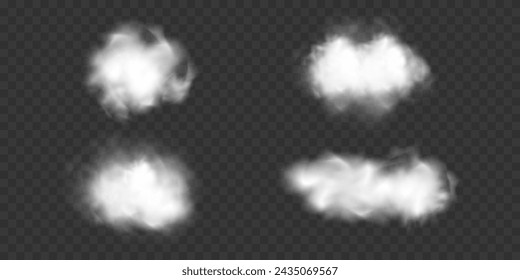 White smoke from space rocket launch on transparent background. Foggy trail airplane or jet. Vector realistic illustration