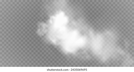 White smoke from space rocket launch on transparent background. Foggy trail airplane or jet. Vector realistic illustration