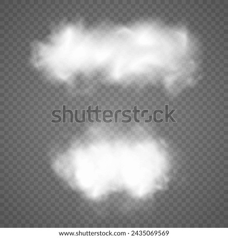 White smoke from space rocket launch on transparent background. Foggy trail airplane or jet. Vector realistic illustration