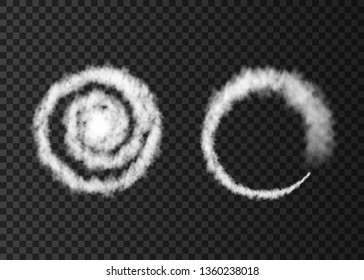 White smoke  spiral  plane track isolated on transparent background. Realistic vector cloud or fog  texture. 