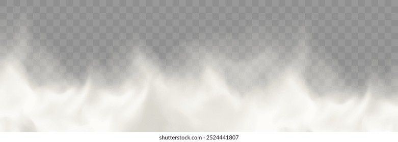 White smoke, steam, fog, smog. Illustration of smoke on a transparent background. Vector illustrations PNG.