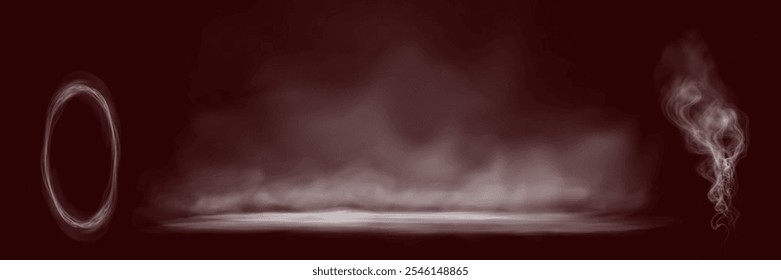 White smoke, vape, fog, smog. Illustration of smoke on a transparent background.