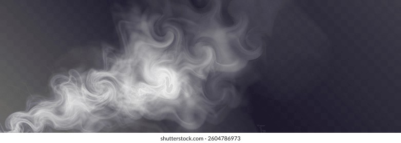 White smoke, vape, fog, smog. Illustration of smoke on a transparent background.