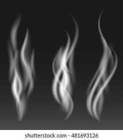 White smoke vector set on black background