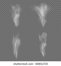 White smoke waves isolated on transparent background. Vector set of realistic smoke
