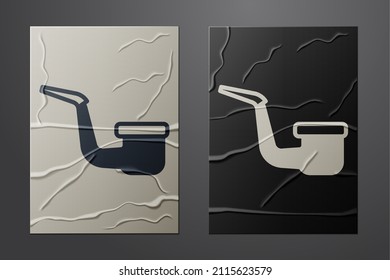 White Smoking pipe with smoke icon isolated on crumpled paper background. Tobacco pipe. Paper art style. Vector