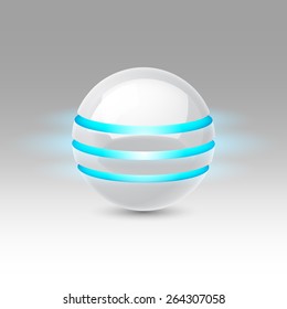 White smooth ball of the future with blue luminescent bands
