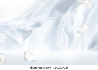 White smooth satin with petals effect in 3d illustration