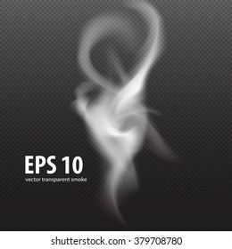 white smooth smoke effect background isolated on transparent, decoration design element abstract cloud texture, curve wave of fog in motion vector illustration, light steam from fire in shape