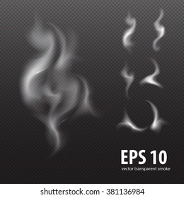 white smooth smoke effect background isolated on transparent, decoration design element abstract cloud texture, curve wave of fog in motion vector illustration, light steam from fire in shape