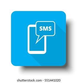 White Sms icon on blue web button