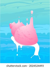 white snail and pink ice cream. the ice cream melts and drips. hot summer motifs. a combination of incongruous. 