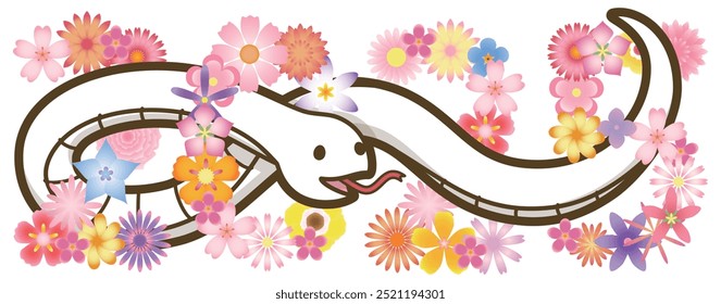 White Snake. 2025 formed by flowers. Vector illustration.