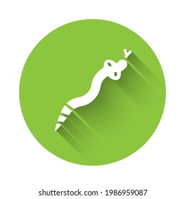 White Snake icon isolated with long shadow. Green circle button. Vector