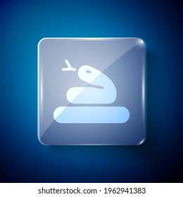 White Snake icon isolated on blue background. Square glass panels. Vector