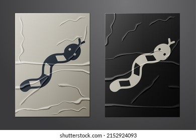 White Snake icon isolated on crumpled paper background. Paper art style. Vector