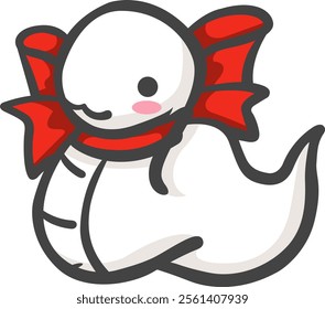White snake with red bow for decoration on snake year in Chinese zodiac.