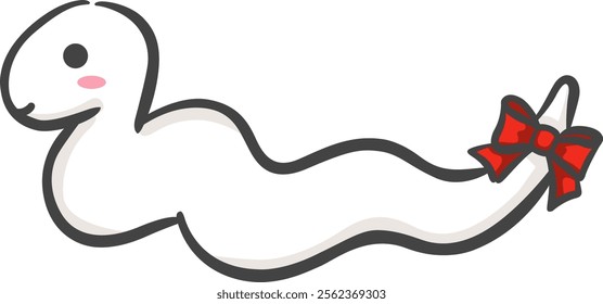 White snake with red bow for decoration on snake year in Chinese zodiac.