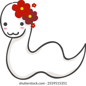 White snake with red flowers for decoration on snake year in Chinese zodiac.