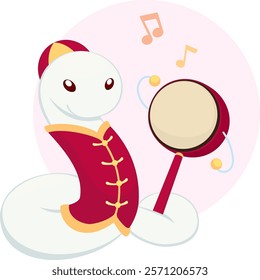 White Snake with Toy Hand Drum