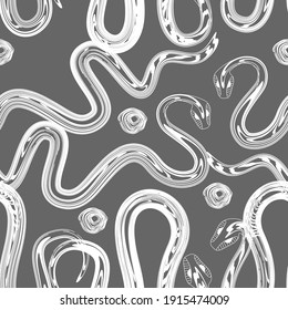 
White snakes on a gray background. Pattern. Graphics, Calligraphy.