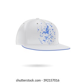 White snapback with a blue paint stain