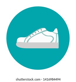 White sneakers on blue background simple icon. Vector illustration of youth sports shoes in flat style.