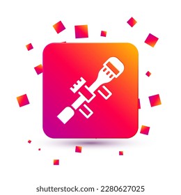 Icono de visión óptica del francotirador blanco aislado en fondo blanco. Cruces de alcance de francotirador. Botón de color cuadrado. Vector