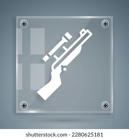 White Sniper rifle with scope icon isolated on grey background. Square glass panels. Vector