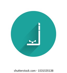 White Snorkel icon isolated with long shadow. Diving underwater equipment. Green circle button. Vector Illustration