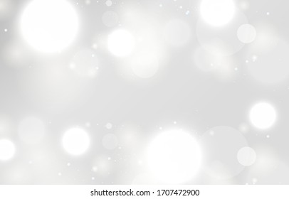 White snow bokeh background. Soft blur grey light wallpaper. Abstract bokeh blurred. White Shiny bokeh light effect. Vector illustration.