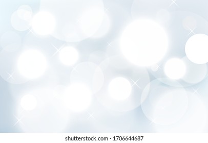 White Snow Bokeh Sky background. Soft blur light effect wallpaper. Abstract background bokeh blurred. Shiny bokeh light snow effect. Vector illustration.