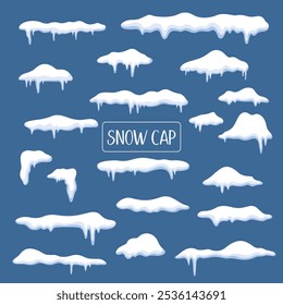 White snow caps set on blue editable background