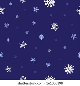White snow and dark blue background pattern for texture on a winter theme