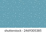 White snow falling on sky blue background seamless pattern. Flat style snowfall repeating texture for christmas greeting card or banner.