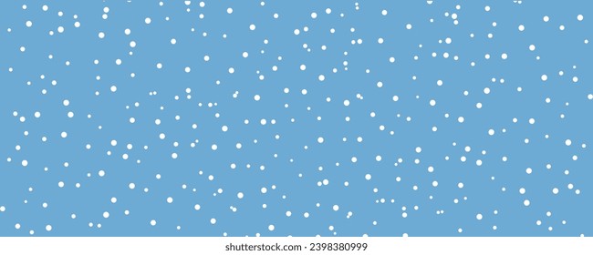 White snow falling on sky blue background seamless pattern. Flat style snowfall repeating texture for christmas greeting card or banner. Vector eps8 illustration.