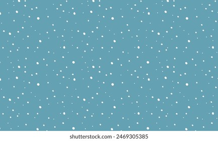 White snow falling on sky blue background seamless pattern. Flat style snowfall repeating texture for christmas greeting card or banner.