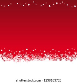 white snow flakes on bottom side and red colored christmas background